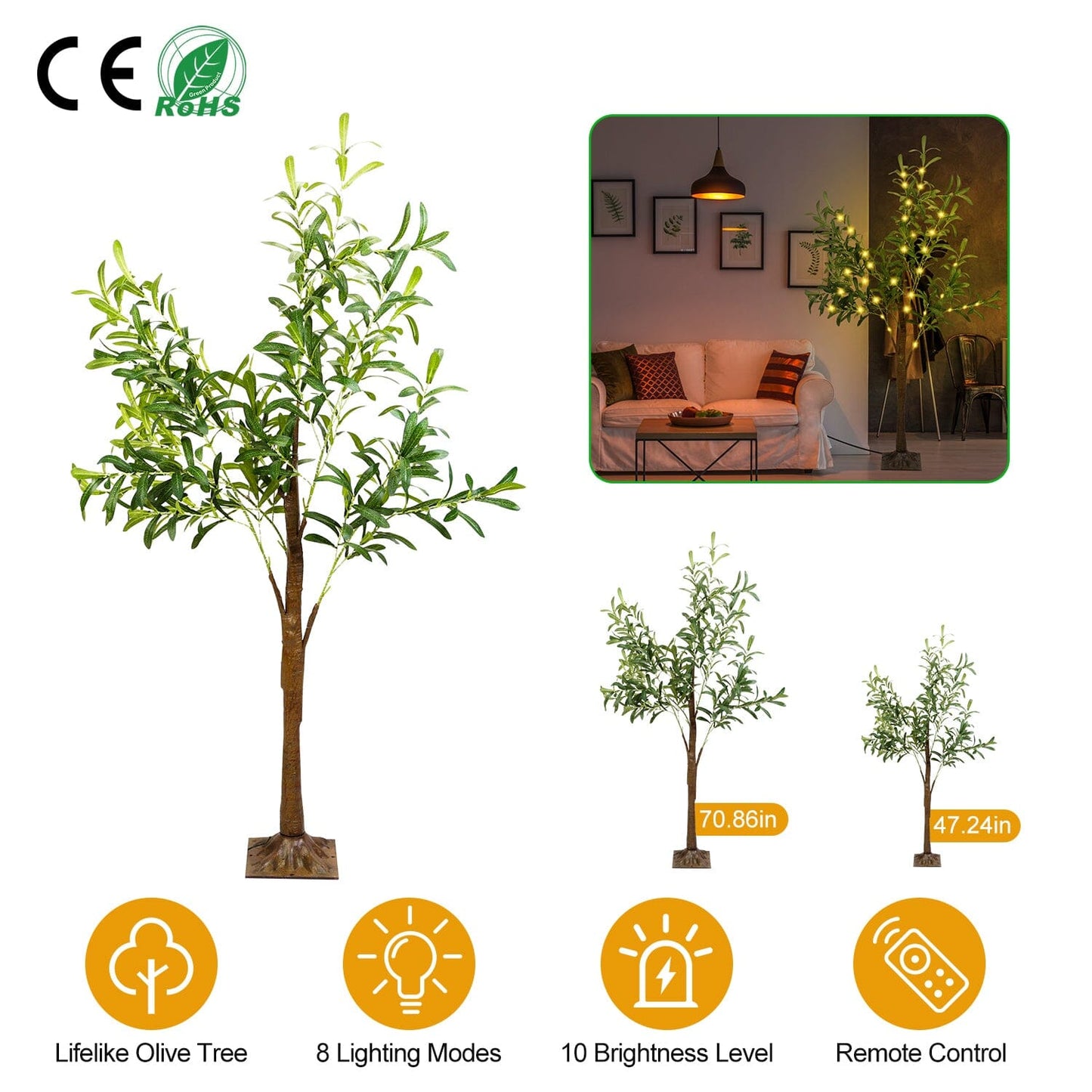 Skorter | 180-piece LED pearl lamp olive tree with warm light with remote control 8 light modes 10 adjustable brightness