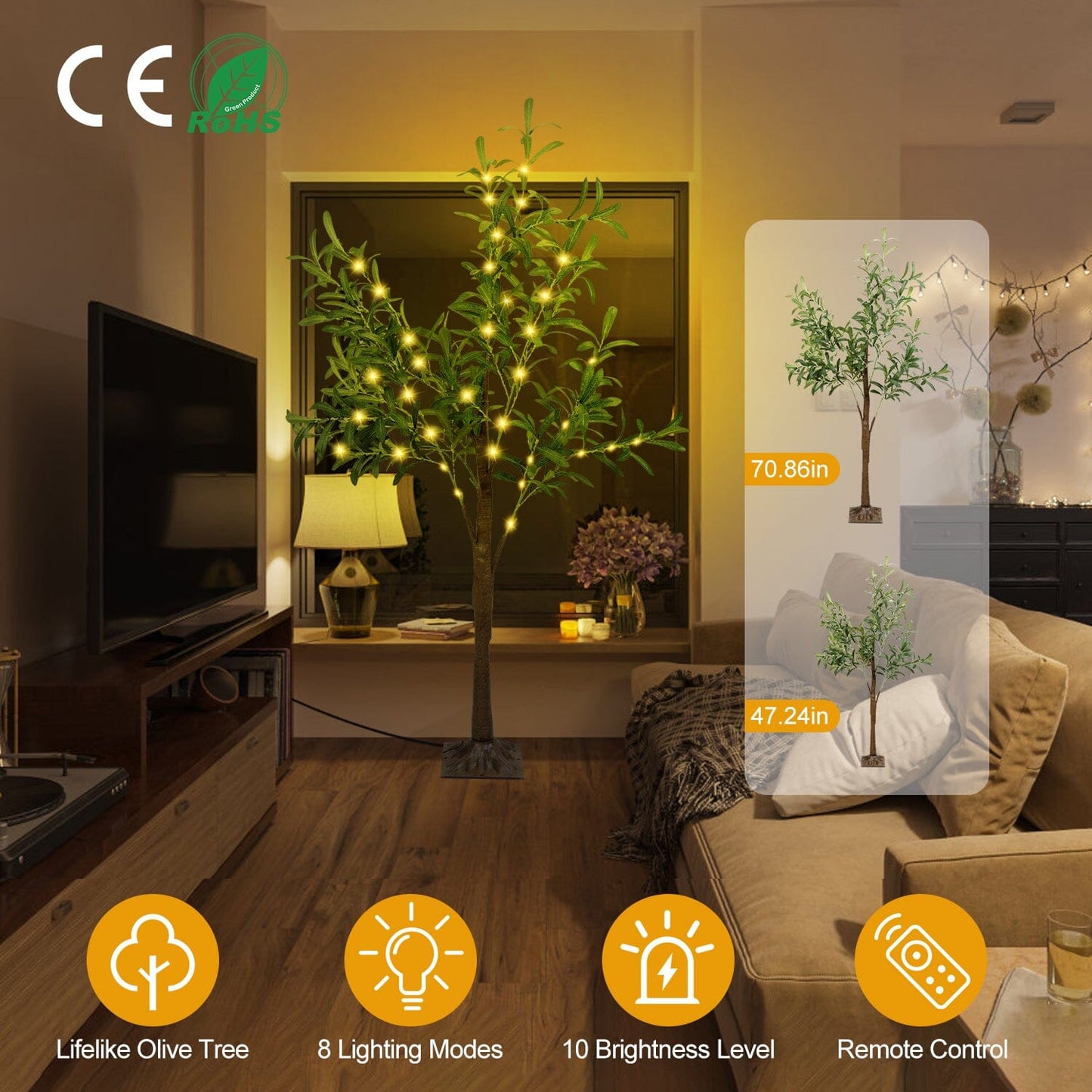 Skorter | 180-piece LED pearl lamp olive tree with warm light with remote control 8 light modes 10 adjustable brightness