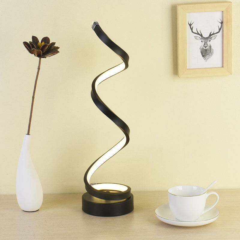 Skorter | Spiral Ribbon Metal Table Lamp Simplicity Black/White/Gold LED Work Lighting with Round Base in Warm/White Light