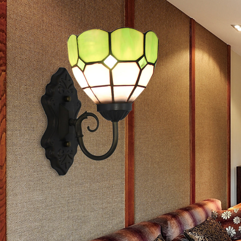 Skorter | Diamond Pattern Wall Lamp Tiffany Green/Blue Glass 1 Head Black Wall Mounted Light