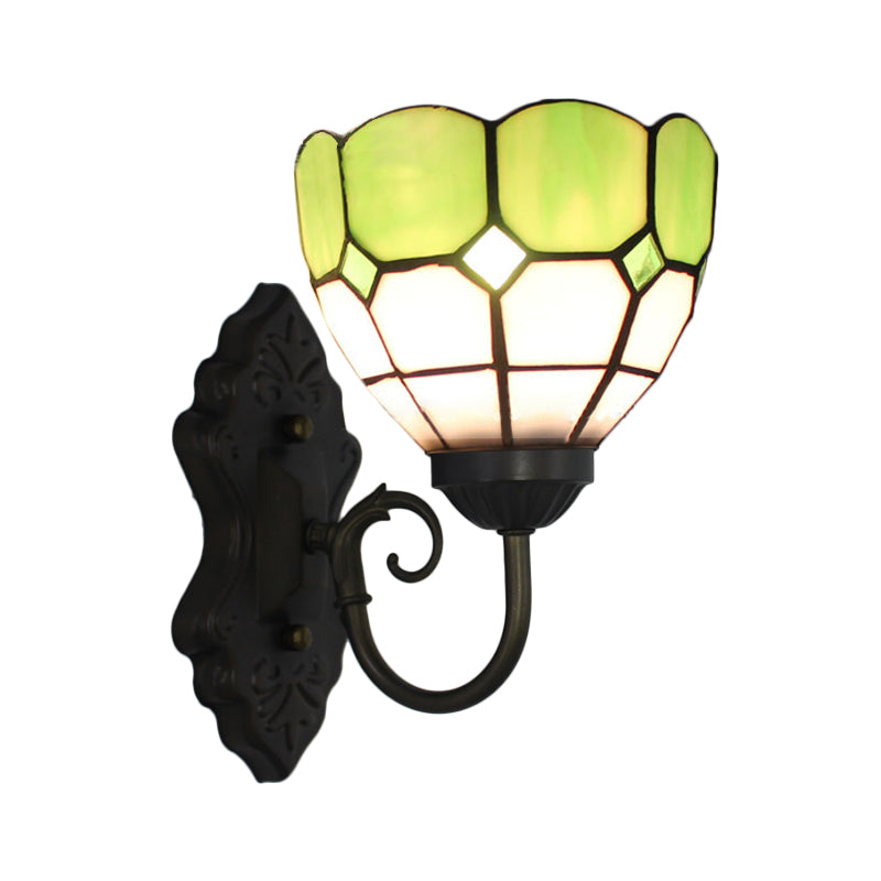 Skorter | Diamond Pattern Wall Lamp Tiffany Green/Blue Glass 1 Head Black Wall Mounted Light