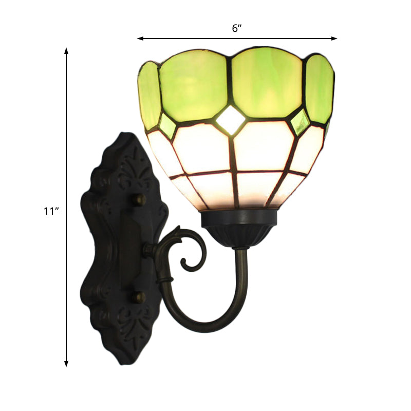 Skorter | Diamond Pattern Wall Lamp Tiffany Green/Blue Glass 1 Head Black Wall Mounted Light