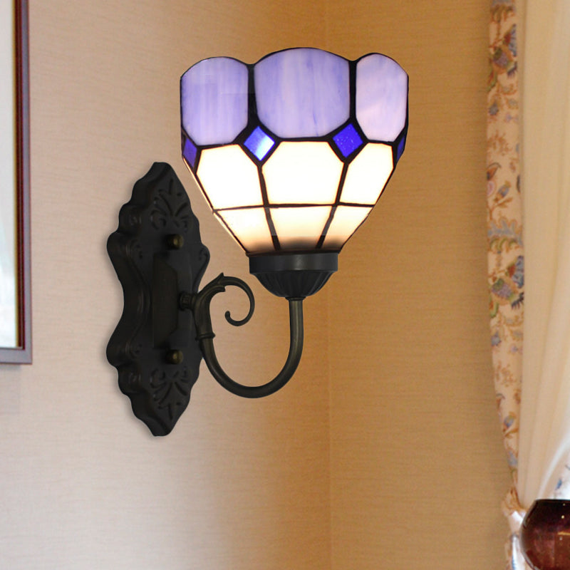 Skorter | Diamond Pattern Wall Lamp Tiffany Green/Blue Glass 1 Head Black Wall Mounted Light