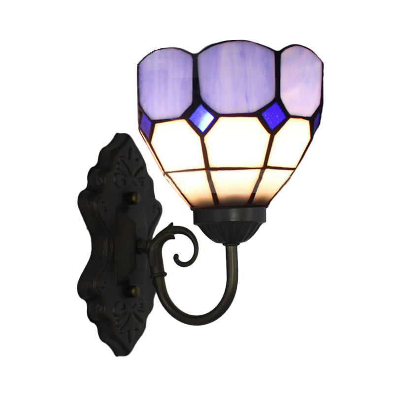 Skorter | Diamond Pattern Wall Lamp Tiffany Green/Blue Glass 1 Head Black Wall Mounted Light