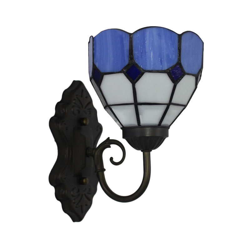 Skorter | Diamond Pattern Wall Lamp Tiffany Green/Blue Glass 1 Head Black Wall Mounted Light