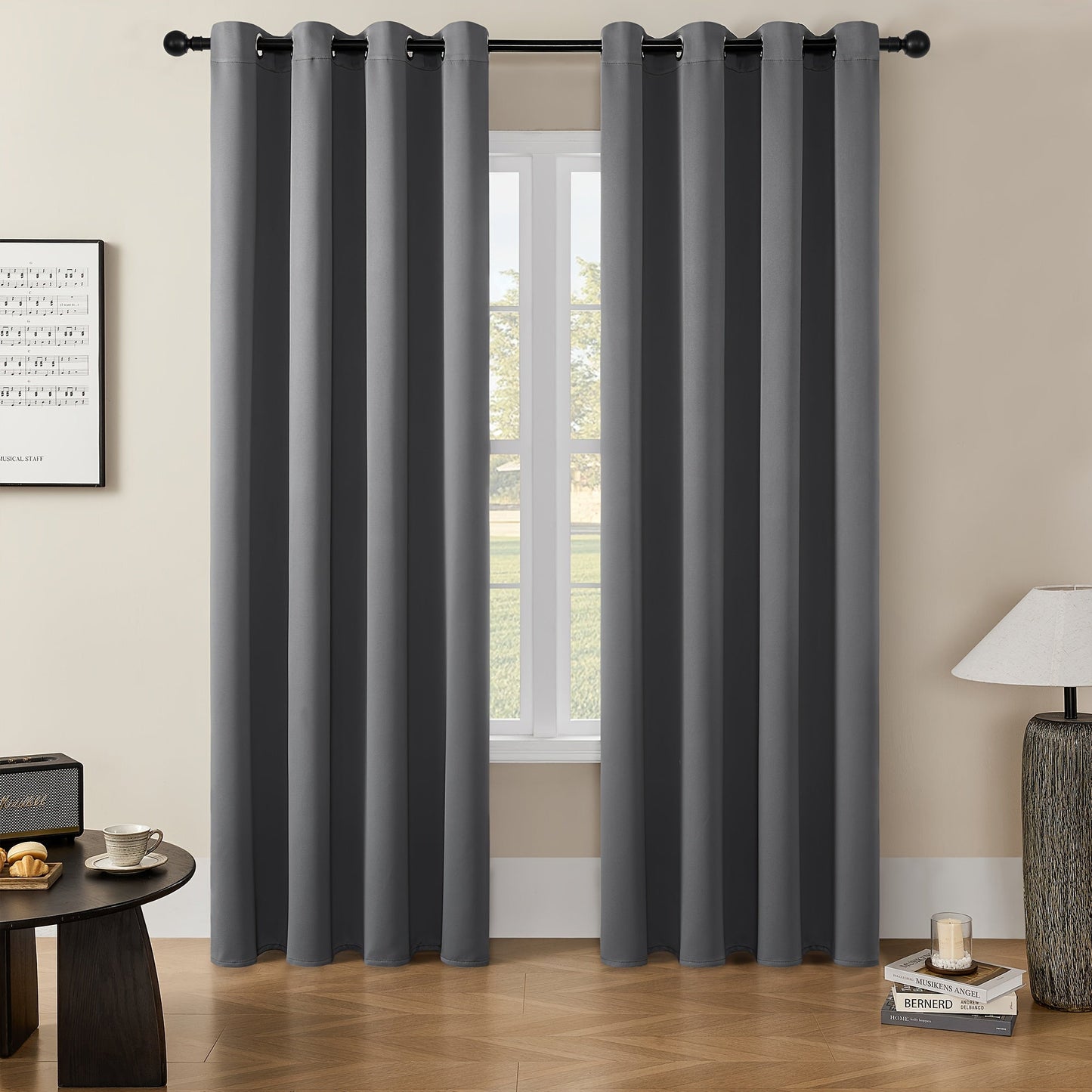 Skorter | Blackout Curtains - 2 Pieces Modern Polyester Curtains with Thermal Insulation and Rings