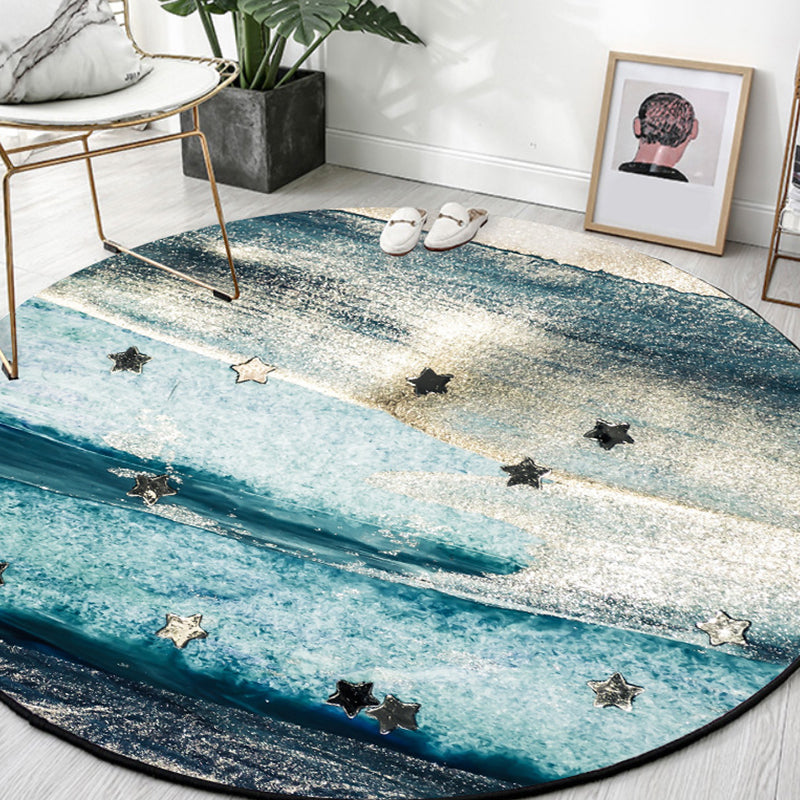 Skorter | Blue industrial carpet polyester abstract star pattern carpet pet-friendly washable non-slip carpet for the bedroom