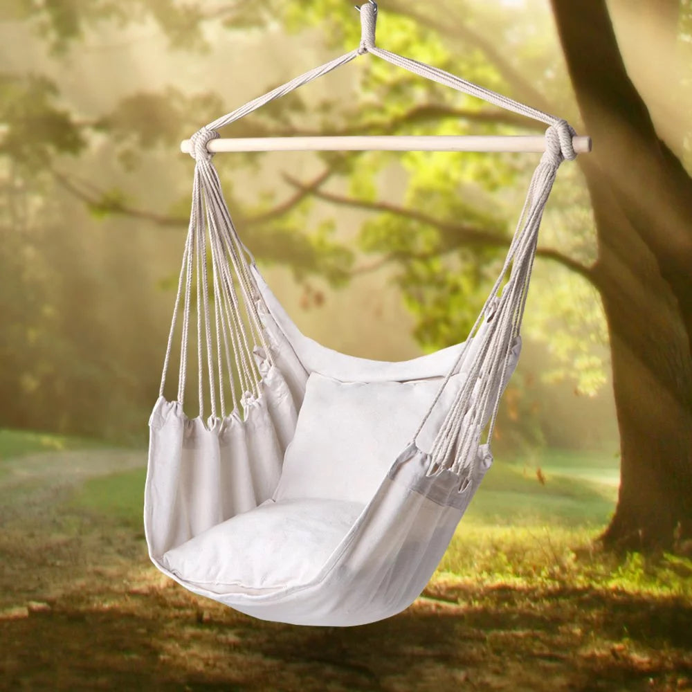 Skørter | Hanging Rope Swing Chair Hammock with Two Cushions