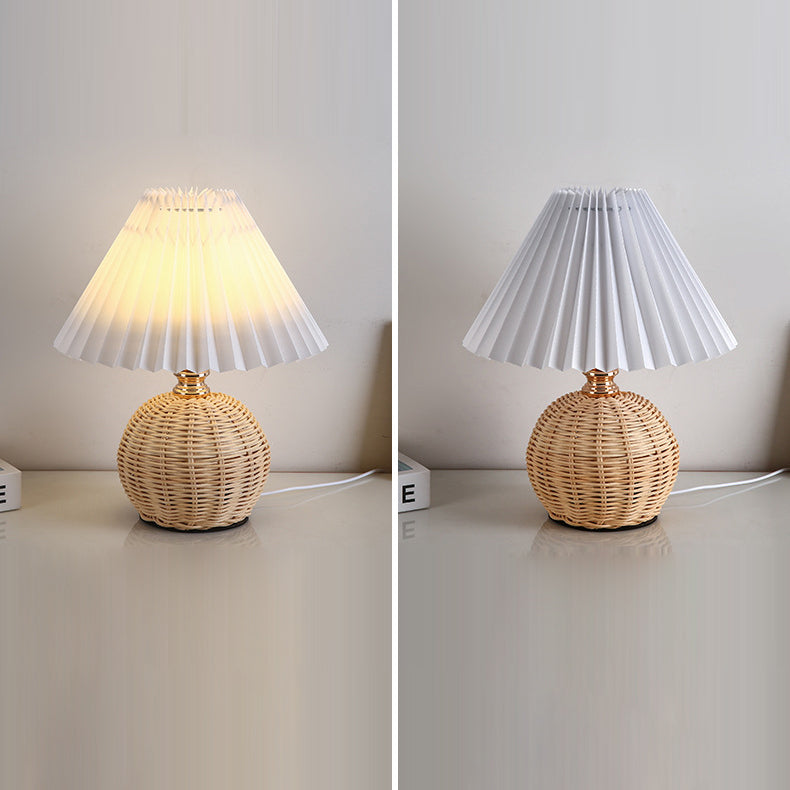 Skorter | RattaLume Nordic LED Table Lamp | Woven Rattan & Foldable Fabric Shade | Mood Light | Decor for the Bedroom
