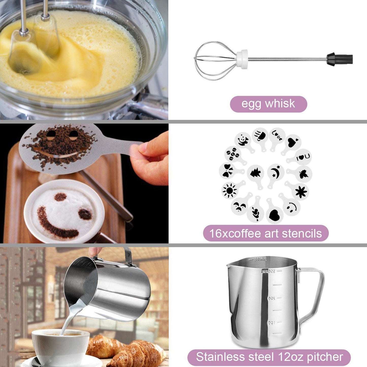 Skorter | 19-Pack: USB Electric Milk Coffee Frother Pitcher Set