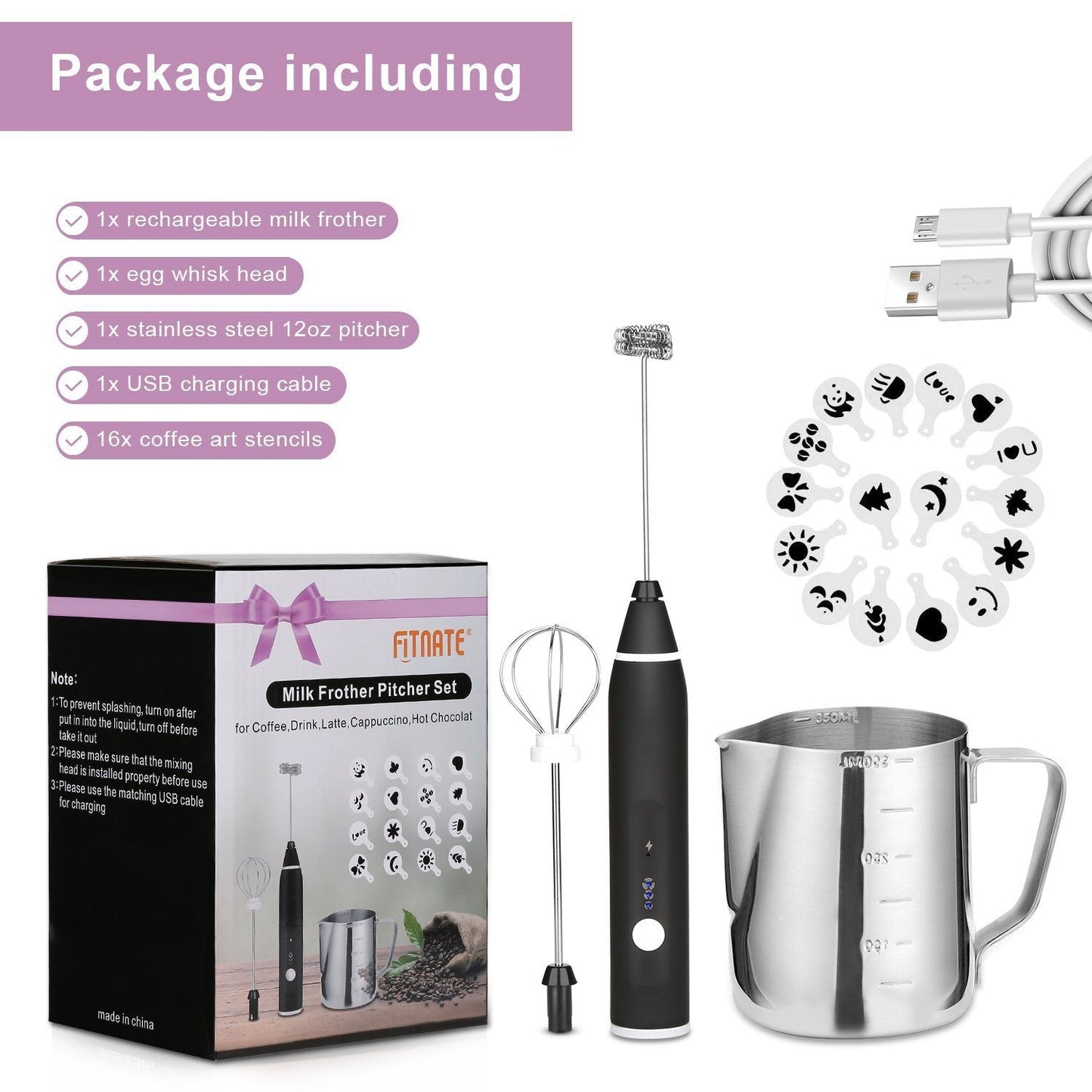 Skorter | 19-Pack: USB Electric Milk Coffee Frother Pitcher Set