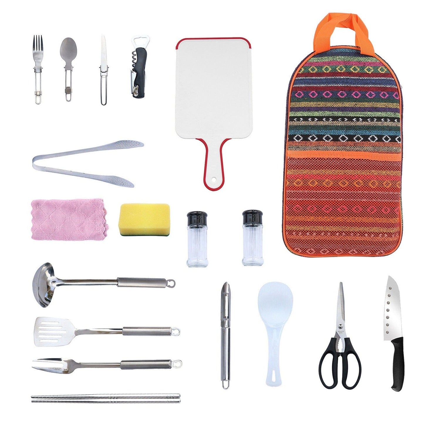 Skorter | 19-Piece: Camping Kitchen Utensil Set Portable Picnic Kitchen Equipment