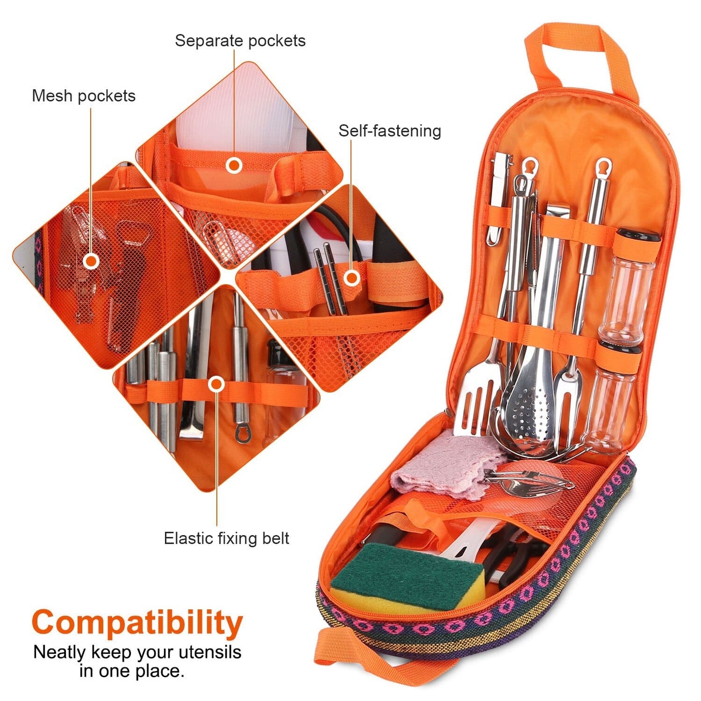 Skorter | 19-Piece: Camping Kitchen Utensil Set Portable Picnic Kitchen Equipment
