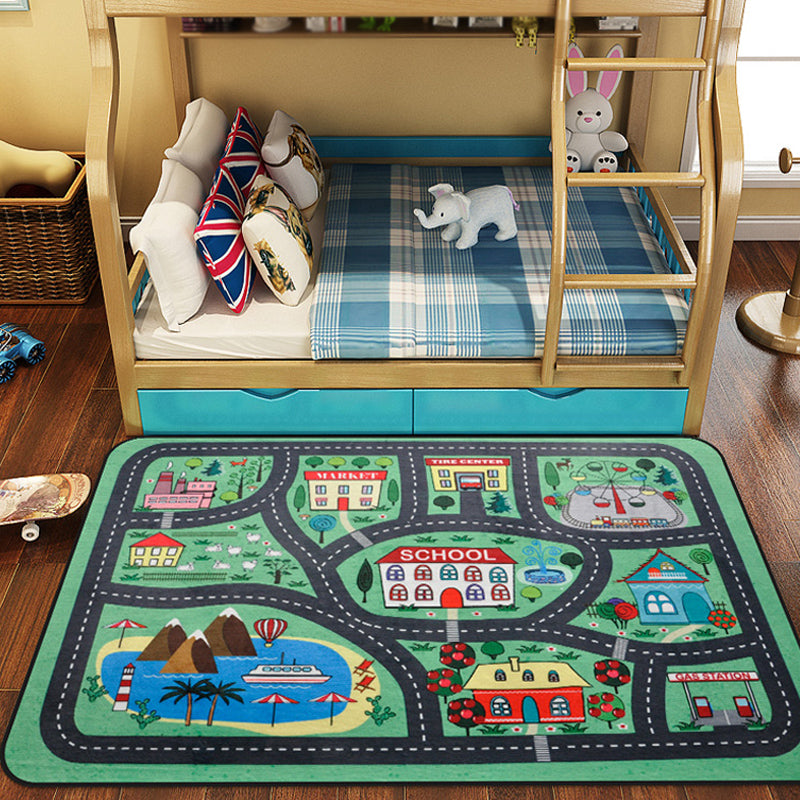 Skorter | Cartoon Railway Area Rug Multicolored polypropylene rug pet-friendly non-slip rug for children