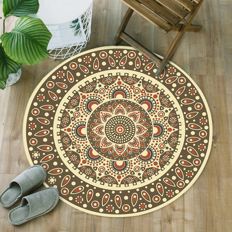 Skorter | Blue and Brown Moroccan Carpet Flannel Floral Pattern Carpet Washable Non-Slip Back Carpet for Living Room