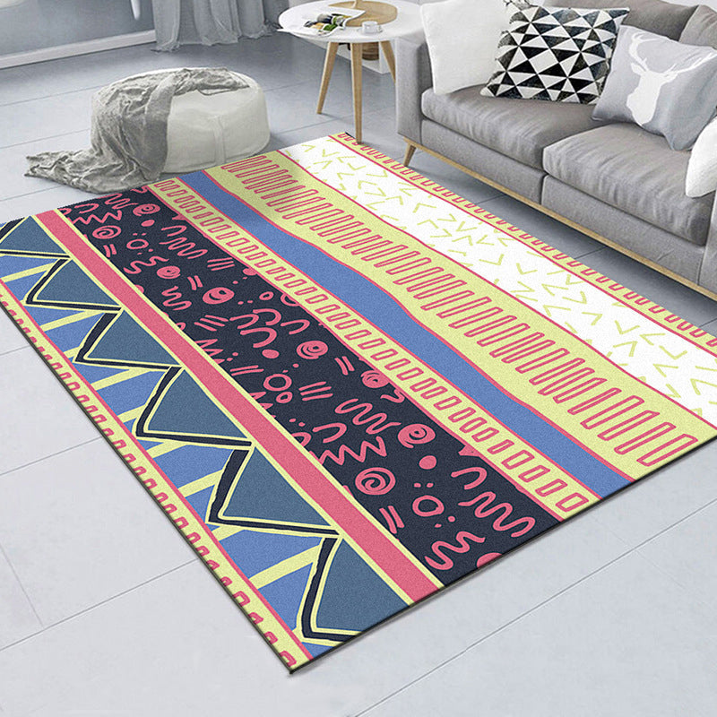 Skorter | American controlled pattern carpet with striped multicolor polyester machine washable non-slip area rug for bedroom