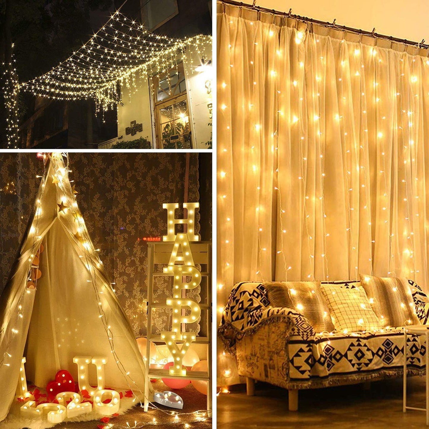 Skorter | 19.6 x 6.6 FT. 448 LED Warm White Waterproof Light String Fairy Curtain Light