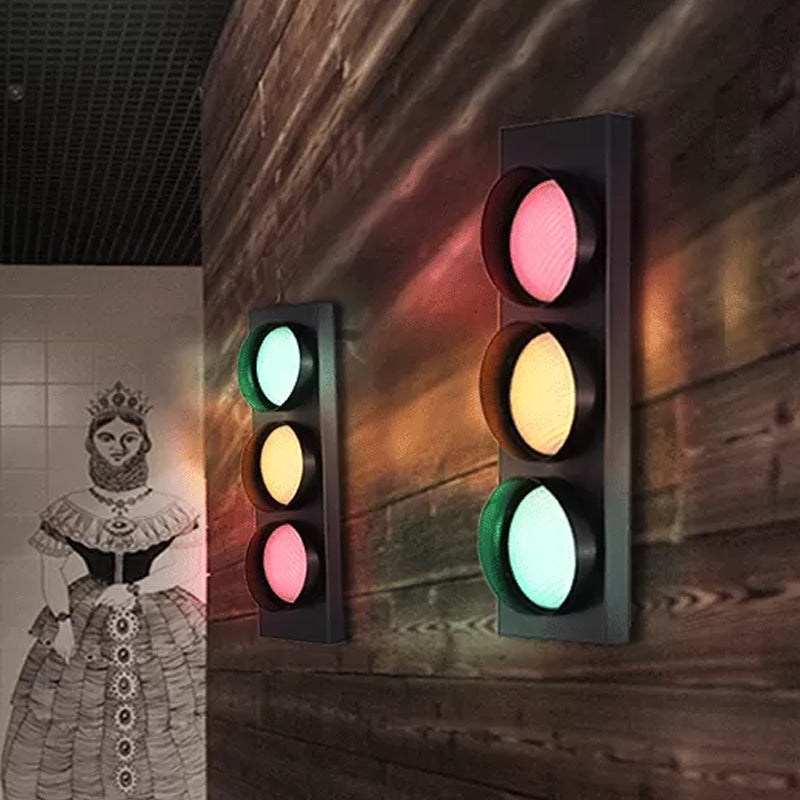 Skorter | TrafficLight - Modern Traffic Light Shaped Wall Lamp with 3 Lanterns in Black for Hallway