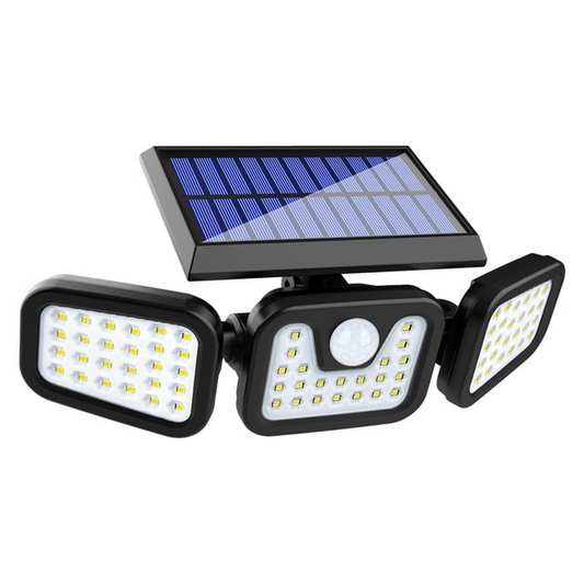 Skorter | Solar LED floodlight with motion sensor – 3-beam outdoor lighting for garden, yard, and garage