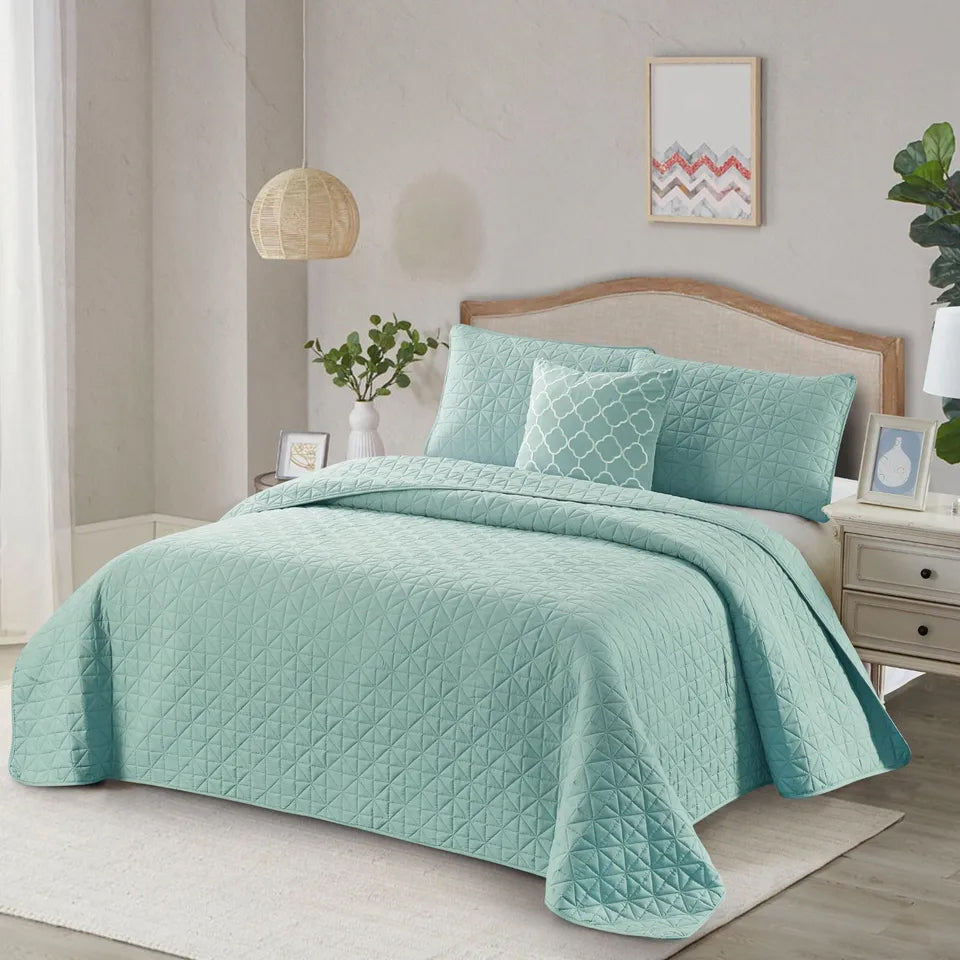 Skorter | 4-Piece: Bibb Home Solid Reversible Quilt Set with Embroidered Pillow