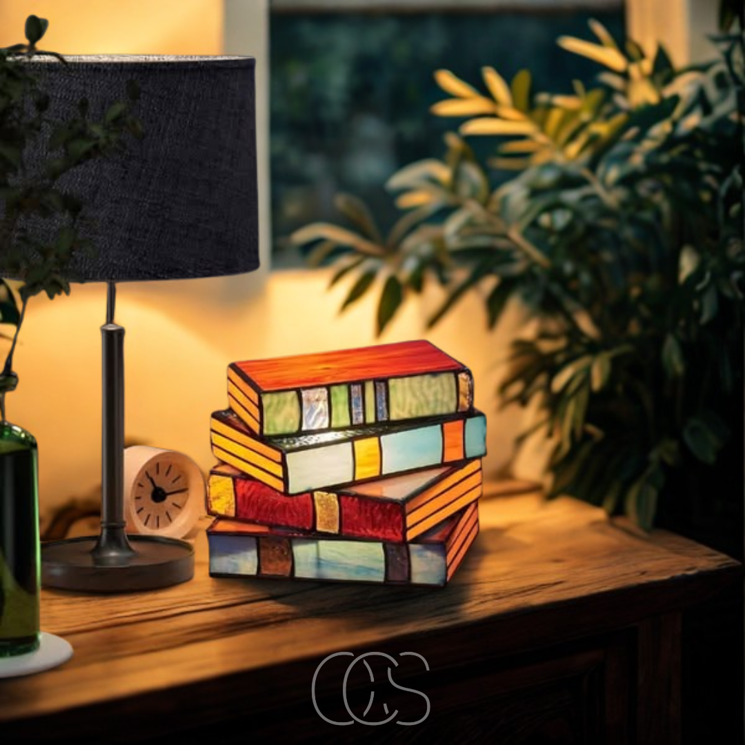 Skorter | Wireless Mosaic Book Lamp – Tiffany Style Decorative Table Light for Reading & Ambience