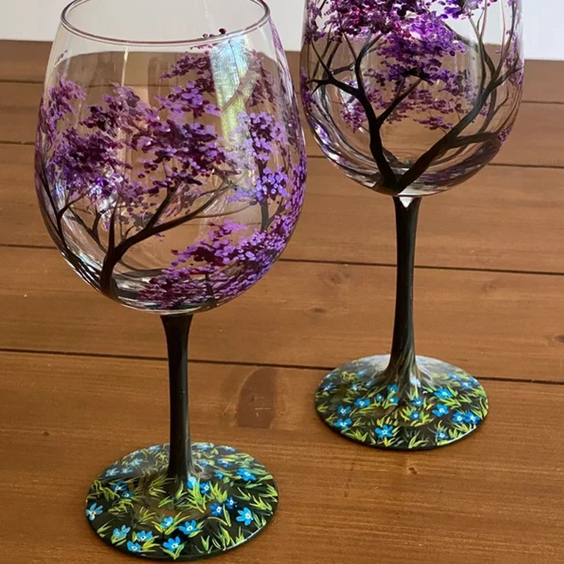 skorter | Four Seasons Tree Wine Glasses - Hand-Painted Art