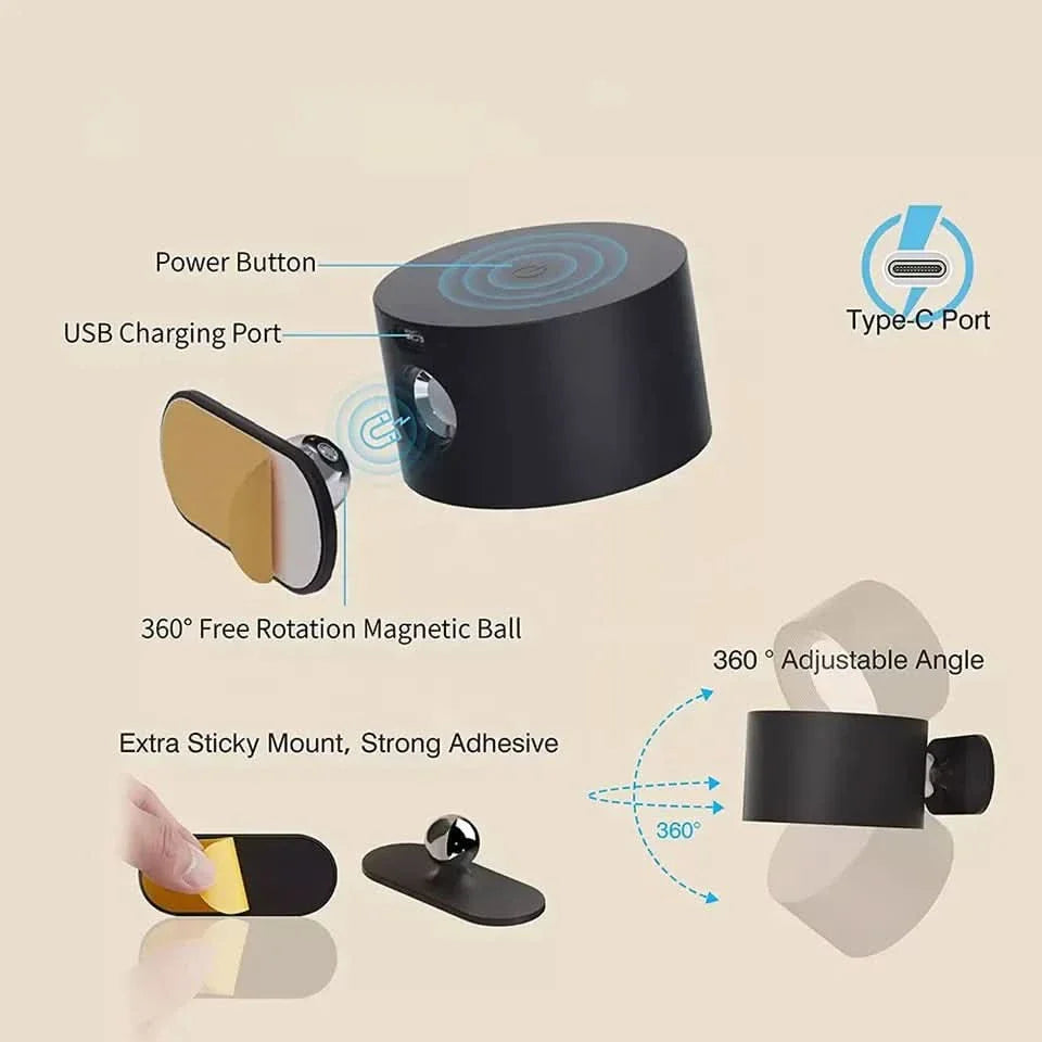 Skorter | 360° Wall Lamp – Wireless, USB rechargeable & 3 brightness levels for flexible lighting