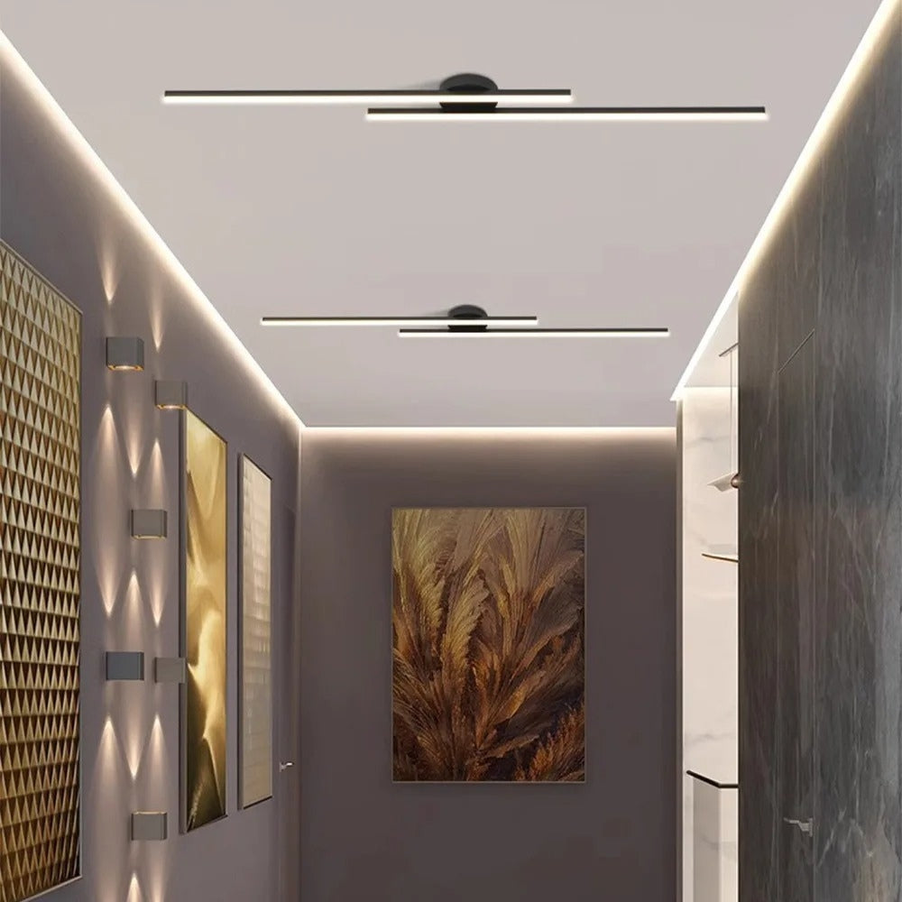 Skorter | Minimalist Modern Hallway Lights – Long Strip Linear Ceiling Lamp, Close-to-Ceiling Chandelier, Remote Dimmable for Home Interiors
