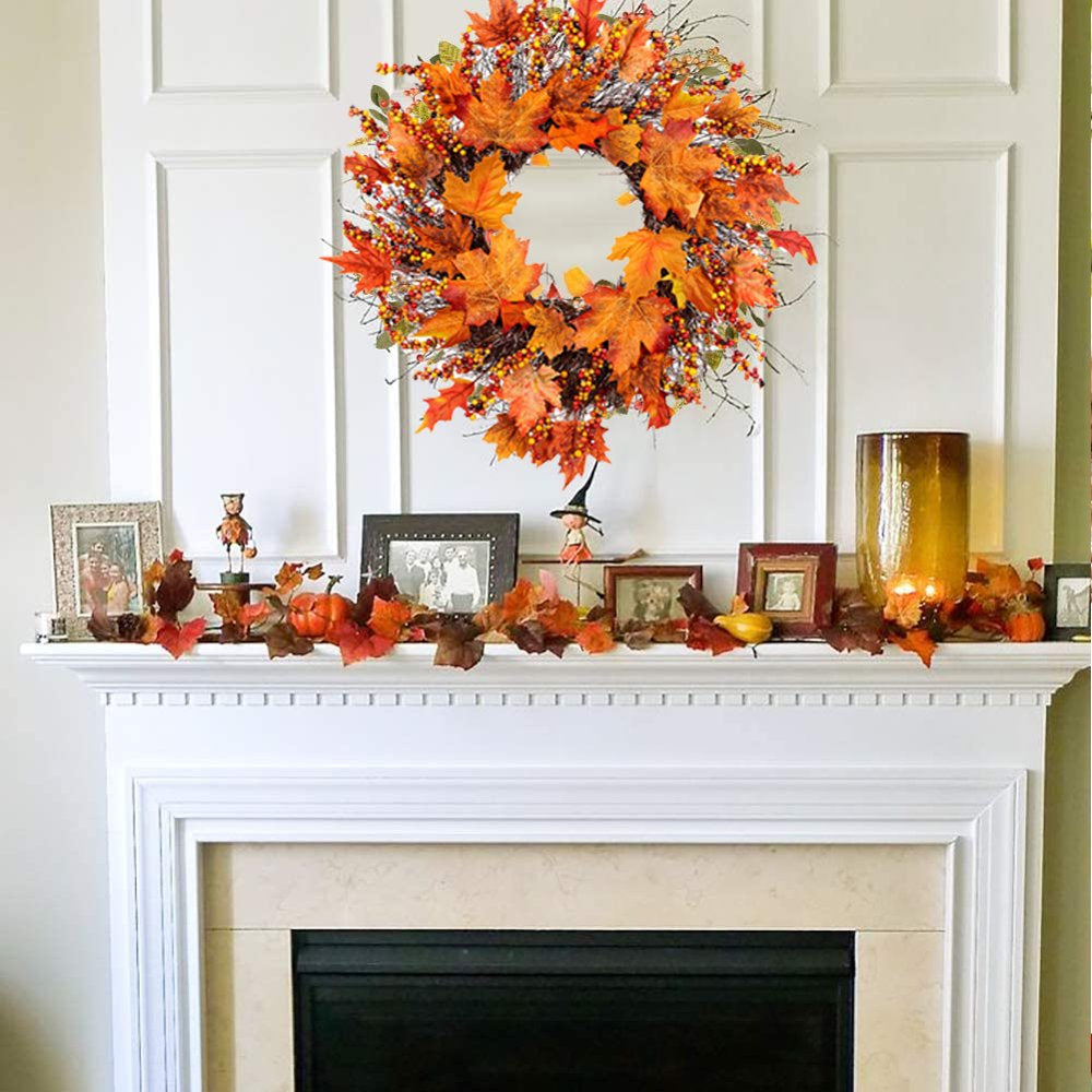 Skørter | Autumn Wreath, Artificial Autumn Wreaths for Front Door Outside, Autumn Harvest Door Wreath Thanksgiving Wreath for Home/Inside/Outside