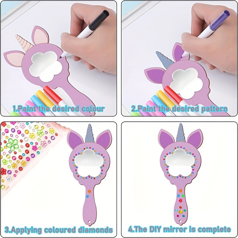 Skorter | 12 Pieces Unicorn DIY Wood Mirror - Hand-Painted Graffiti, Wall Decor without Battery