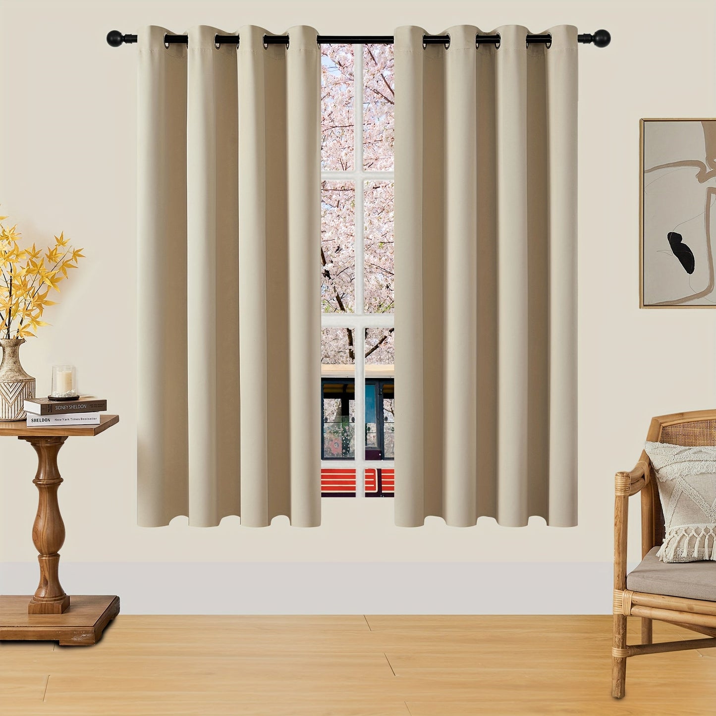 Skorter | Blackout Curtains - 2 Pieces Modern Polyester Curtains with Thermal Insulation and Rings
