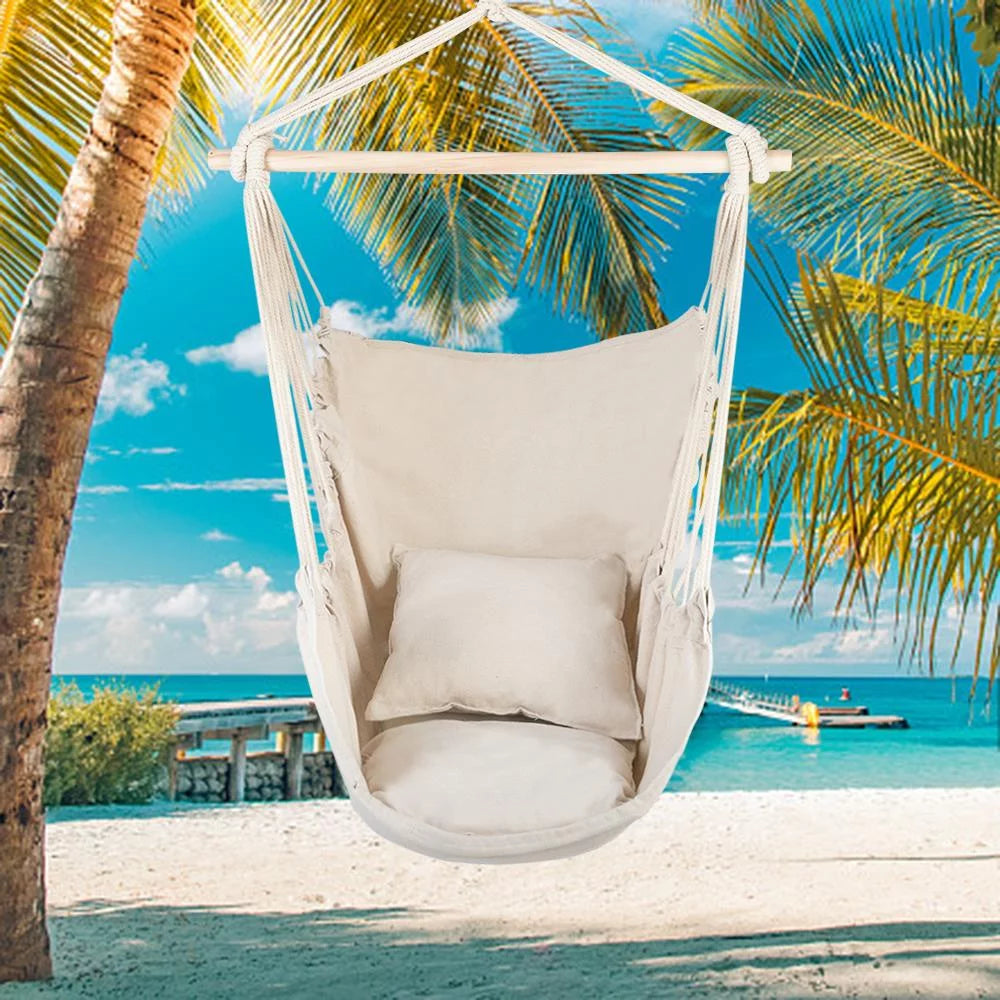 Skørter | Hanging Rope Swing Chair Hammock with Two Cushions