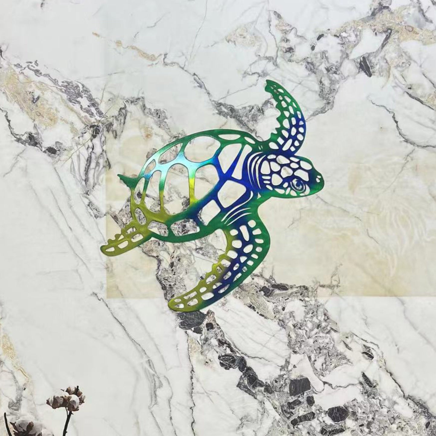 Skorter | 1 pcs Metallic Sea Turtle Wall Art - Handmade Coastal Charm for Indoor Living Room Decor - Nautical Beach Theme Artistic Accent