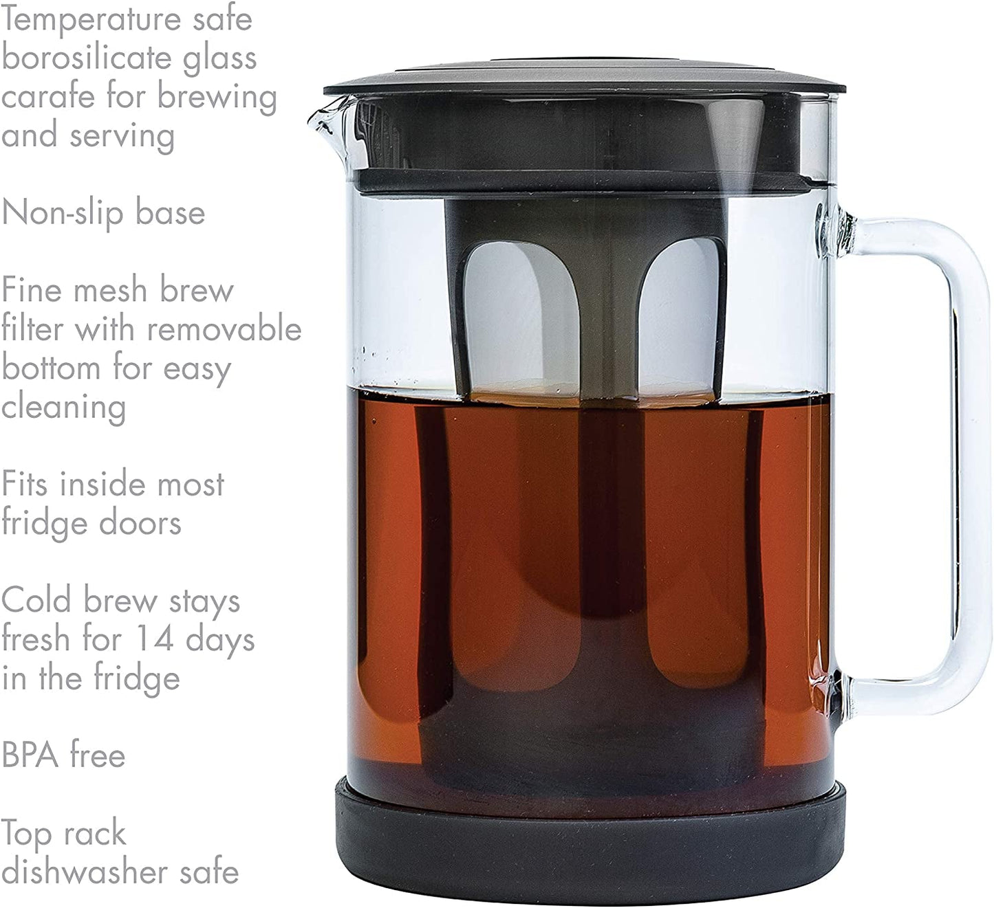 Skørter | Cold Brew Iced Coffee Maker with durable glass carafe and airtight lid, dishwasher safe, perfect 6 cup size, 1.6 qt