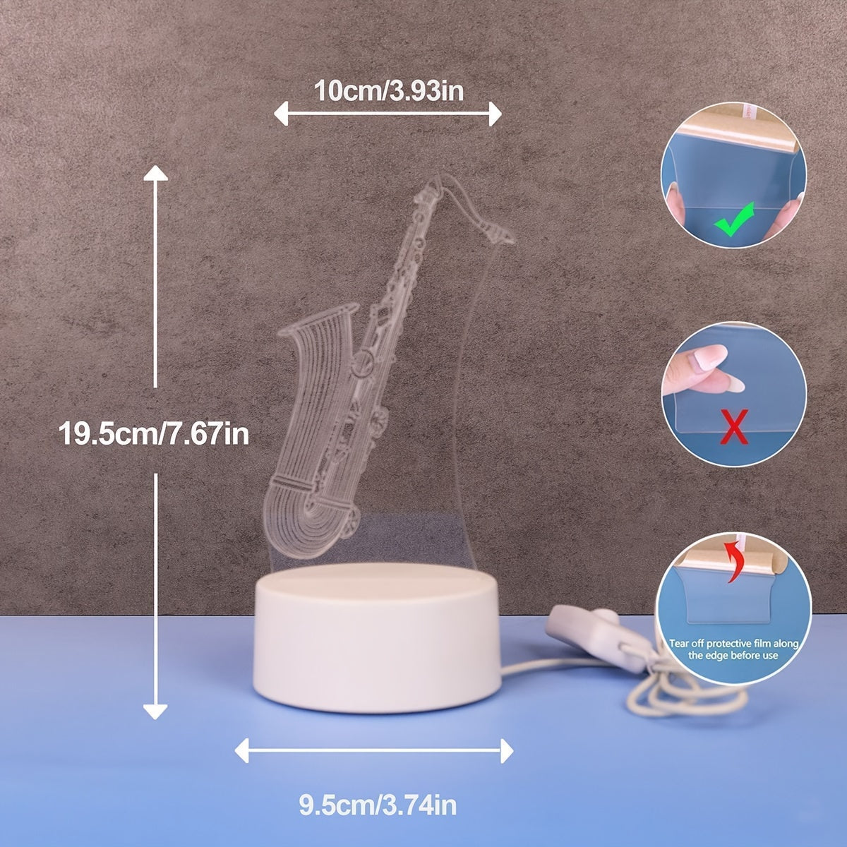 Skorter | SaxGlow - 3D Saxophone LED Night Light, USB-Powered Table Lamp