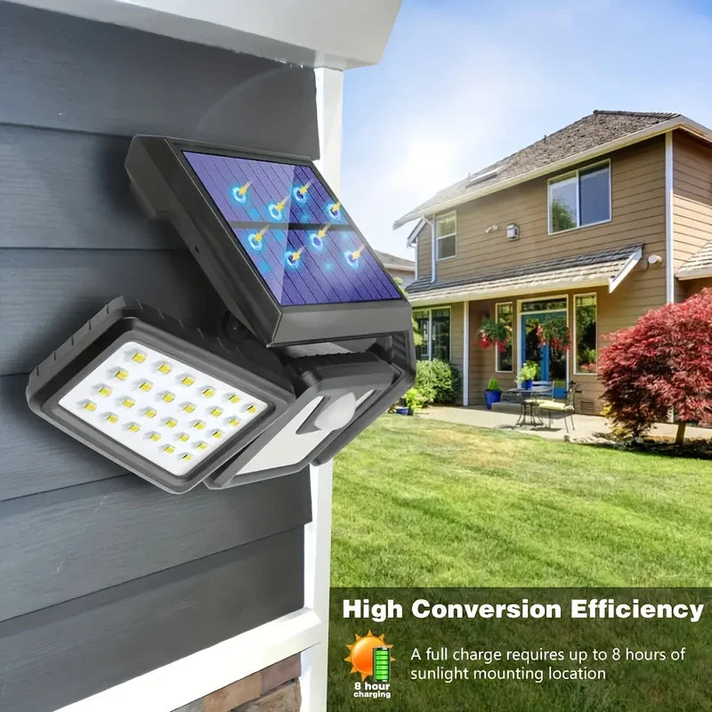 Skorter | Solar LED floodlight with motion sensor – 3-beam outdoor lighting for garden, yard, and garage
