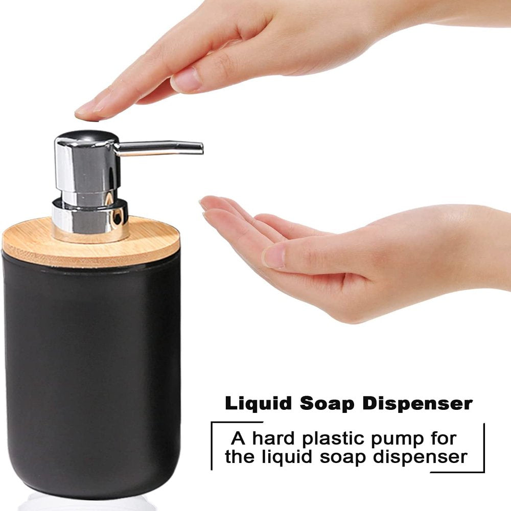 Skorter | 6 Piece Bath Set - Soap Dish Toothbrush Holder Rinsing Container Lotion Bottle Trash Can Toilet Brush - Practical Toilet Set for Home Laundry Room, Black