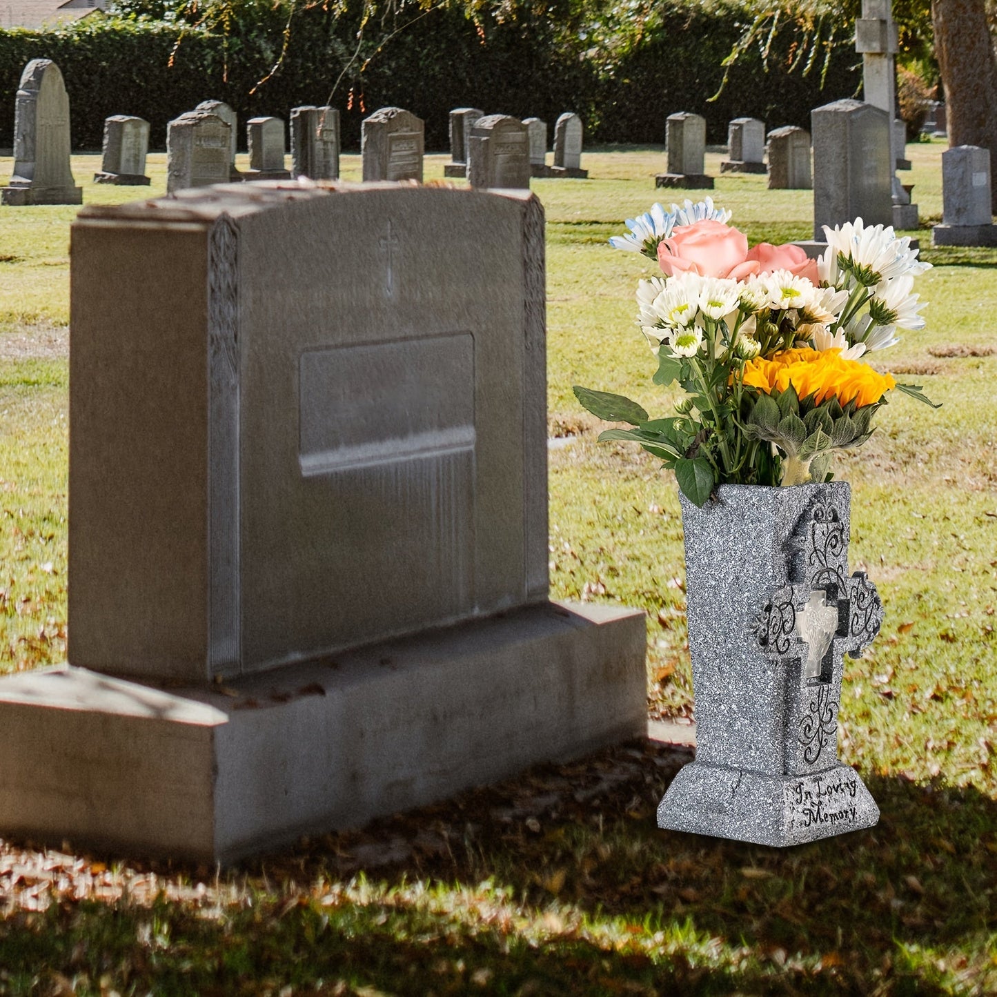 Skorter | Solar Powered LED Cemetery Vase with Detachable Spike – Rechargeable, Weather-Resistant Memorial Gravestone Decoration for Fresh or Artificial Flowers – Thoughtful Memorial Gift
