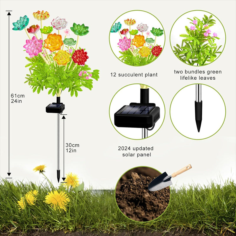 Skorter | 2 Pack - Solar-Powered LED Succulent Stake Lights