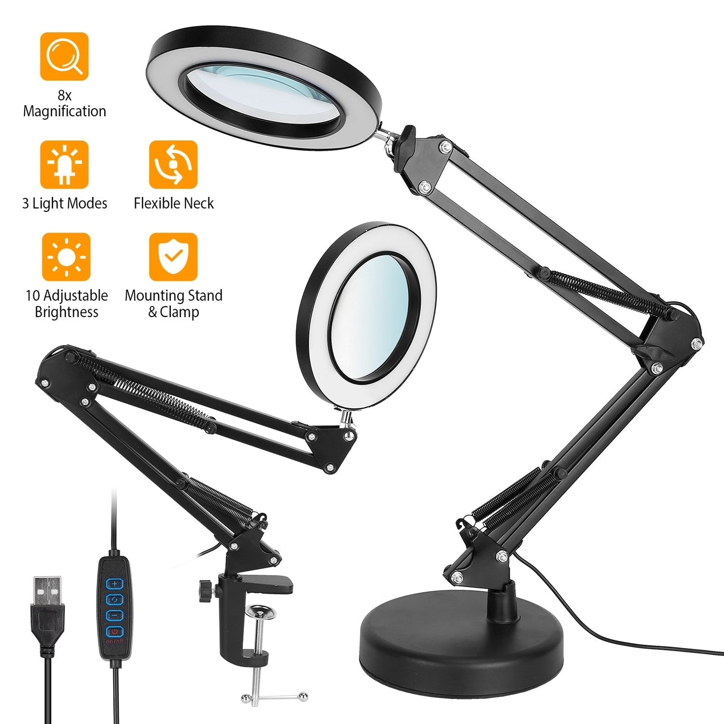 Skorter | 2-in-1 LED Magnifying Lamp with 8x Magnifying Glass