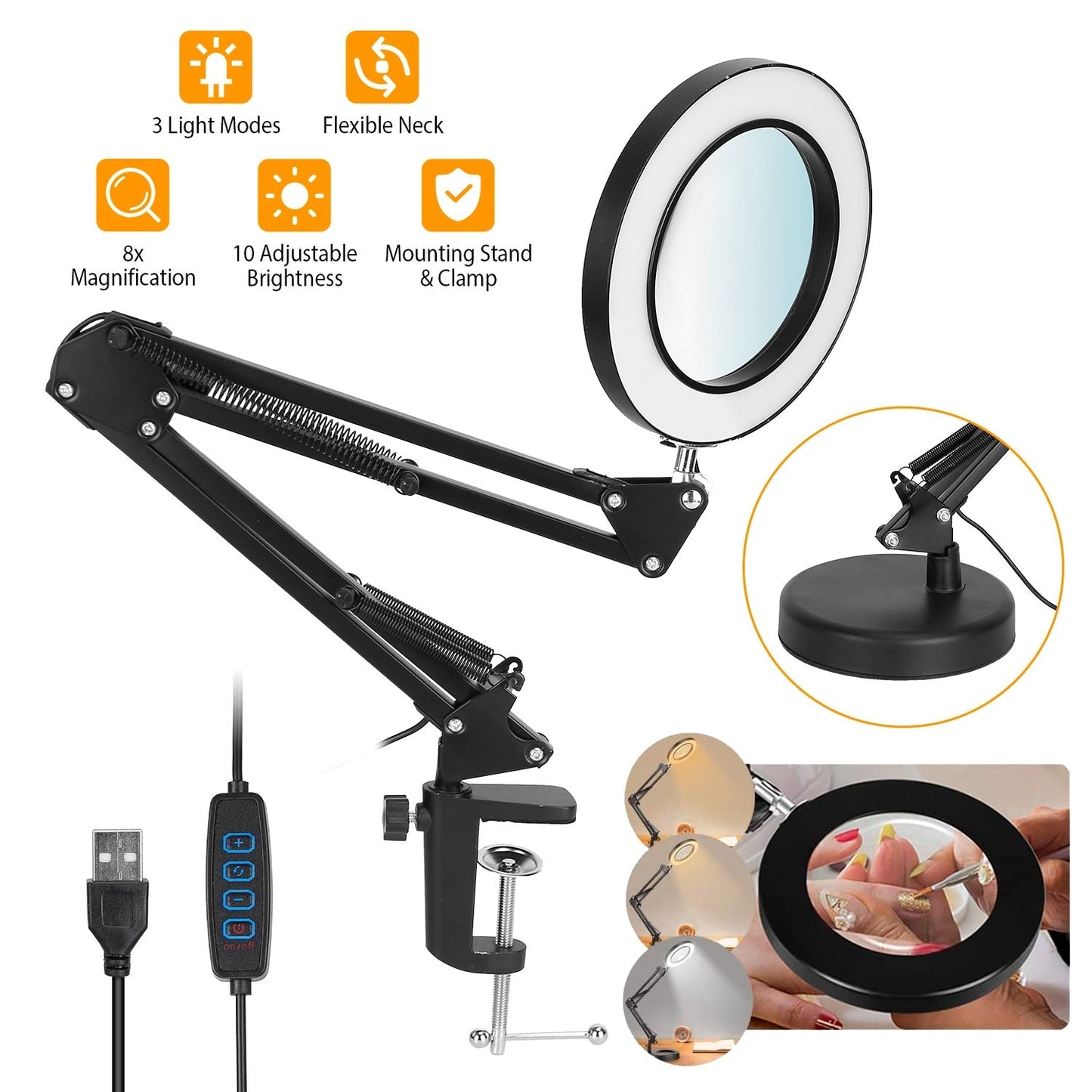 Skorter | 2-in-1 LED Magnifying Lamp with 8x Magnifying Glass