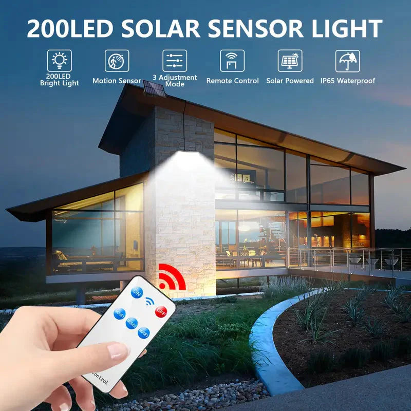 Skorter | 2-Pack: 200-LED/3Modes Upgraded Split Solar Motion Sensor Light Outdoor with Remote Control