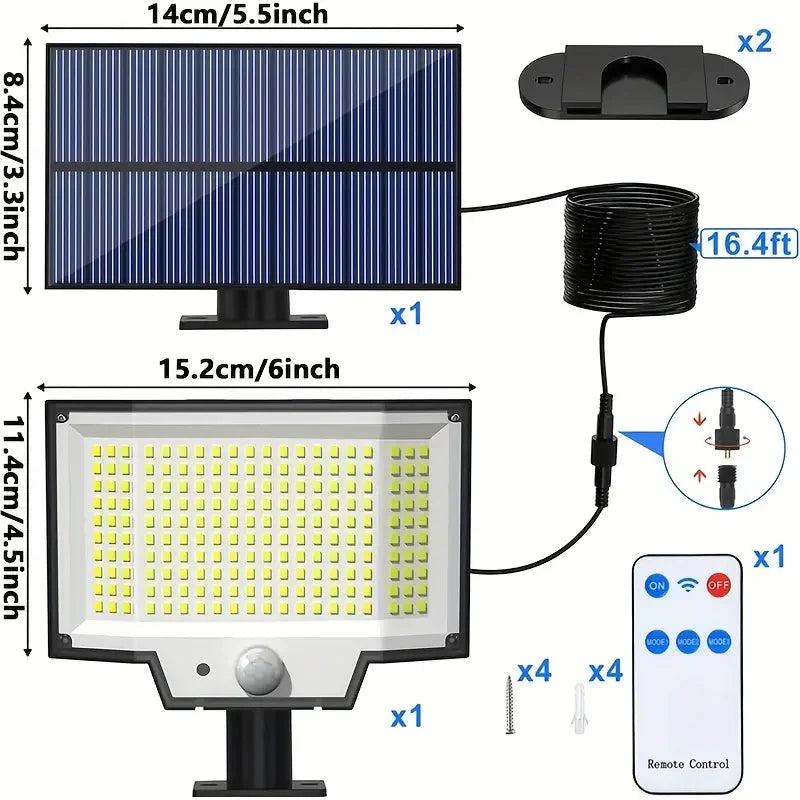 Skorter | 2-Pack: 200-LED/3Modes Upgraded Split Solar Motion Sensor Light Outdoor with Remote Control