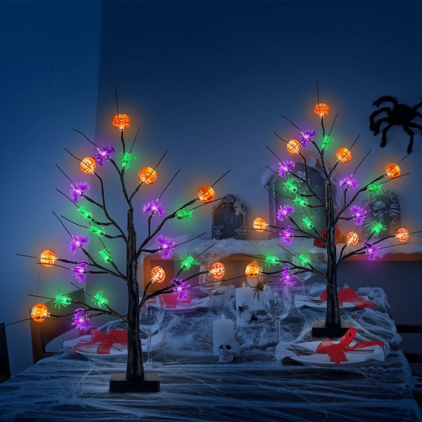 Skorter | 2-Pack: Illuminated Halloween Trees with Timer and Adjustable Branches
