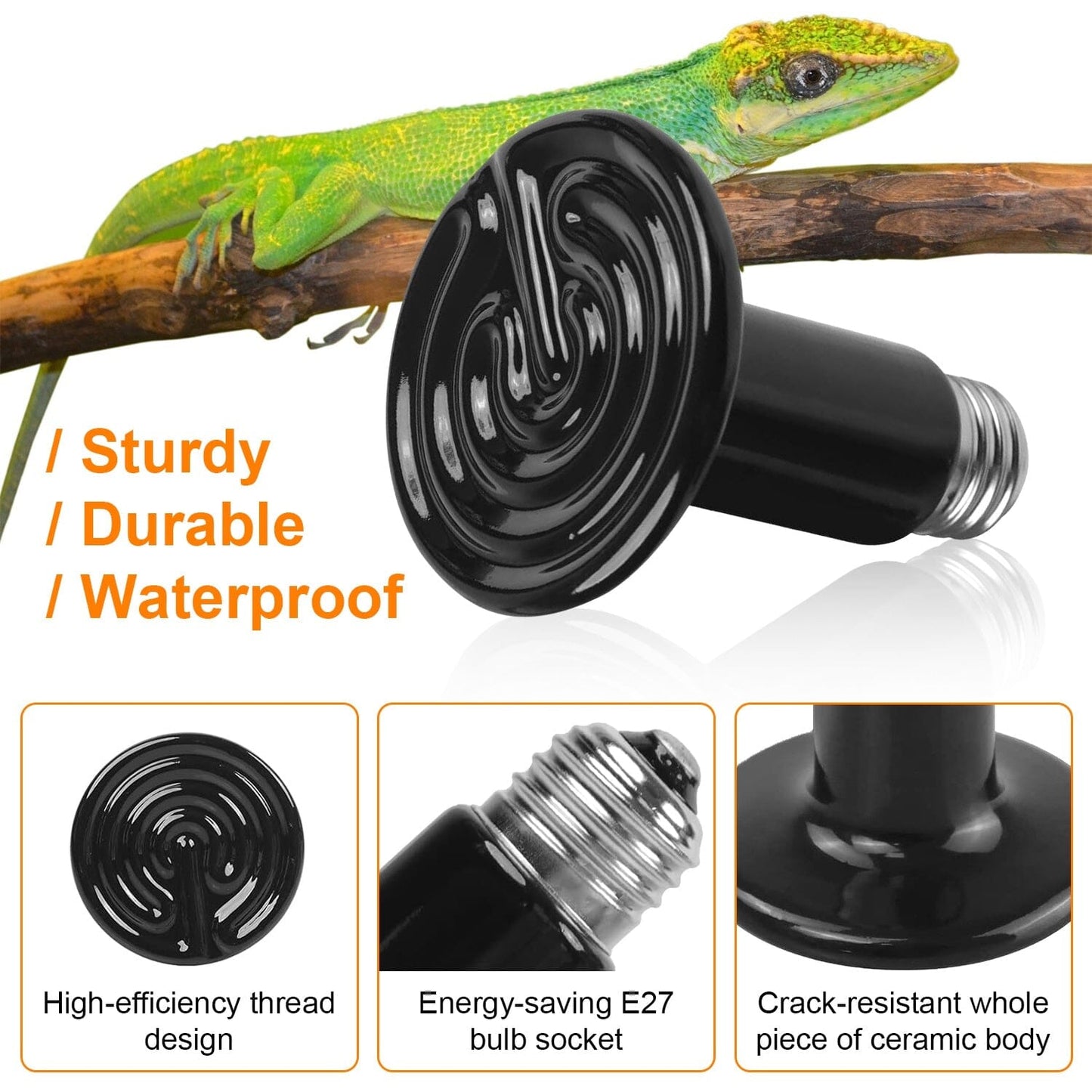 Skorter | 2 pieces: 150W Infrared Reptile Heat Lamp No Light Emission
