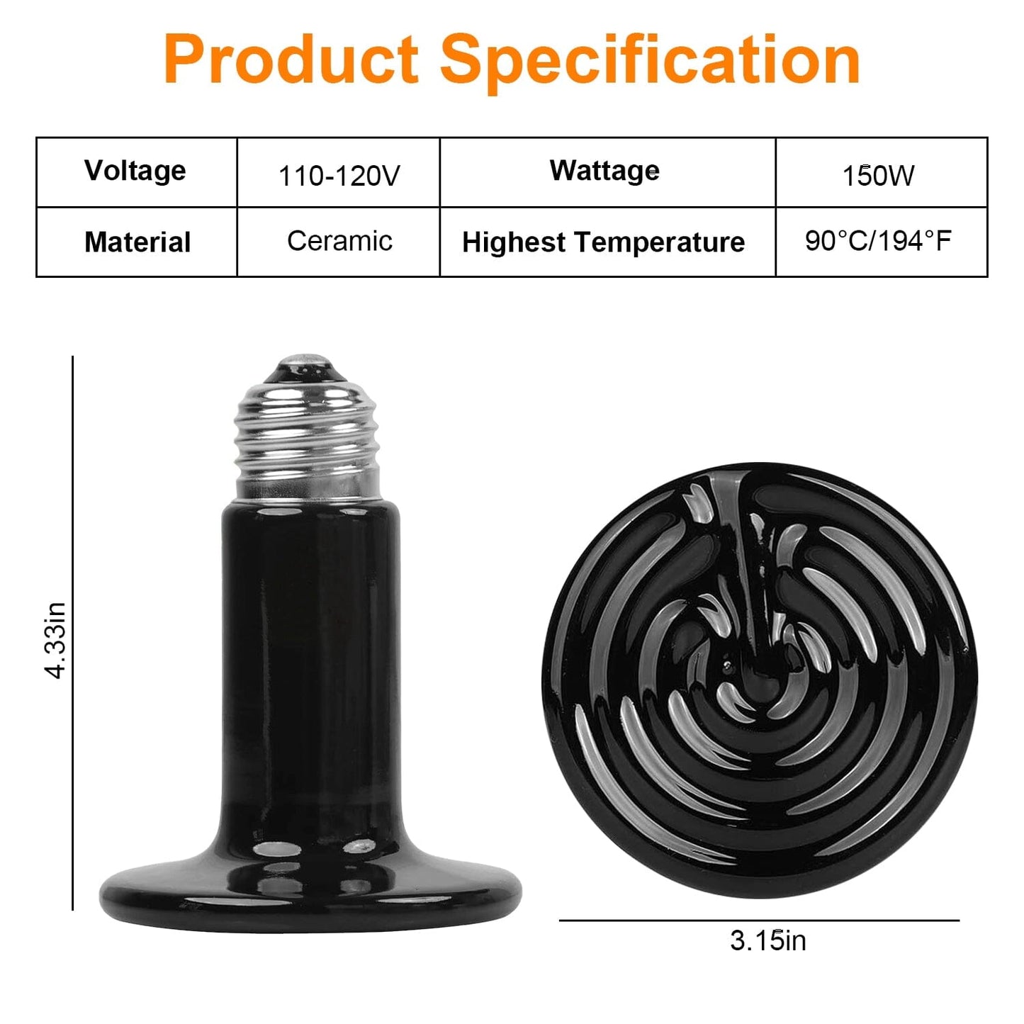 Skorter | 2 pieces: 150W Infrared Reptile Heat Lamp No Light Emission