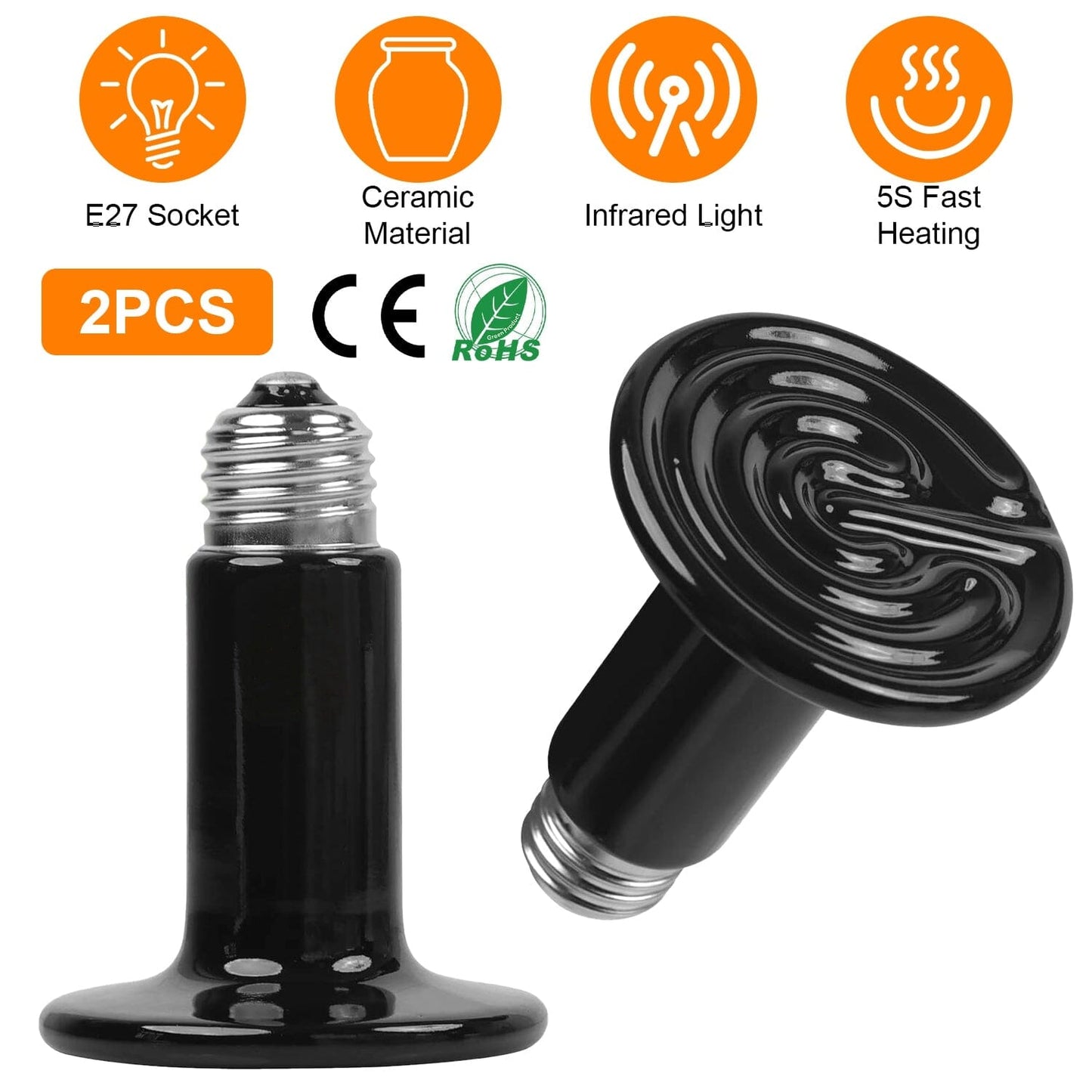 Skorter | 2 pieces: 150W Infrared Reptile Heat Lamp No Light Emission