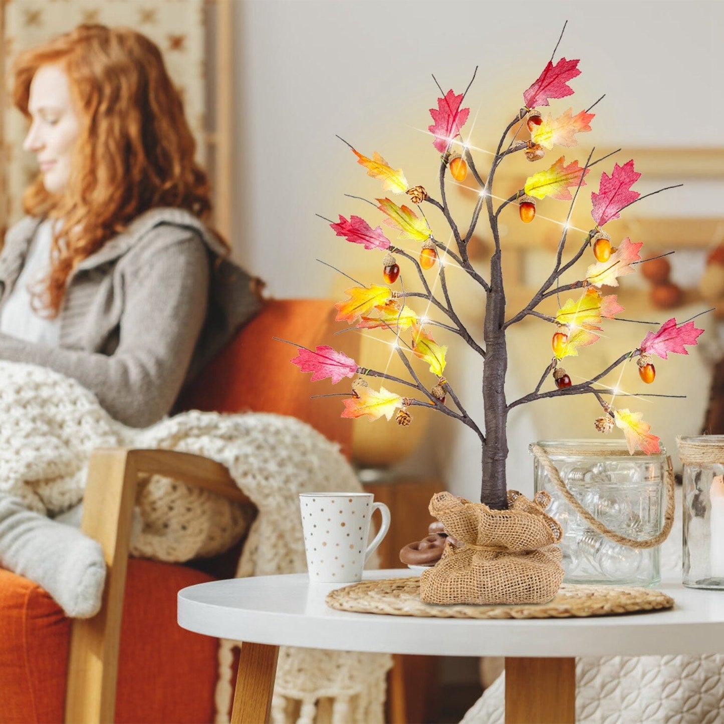 Skorter | 2-Pieces: 2FT Artificially Lit Maple Wood with 24-Piece Warm White LED Beads