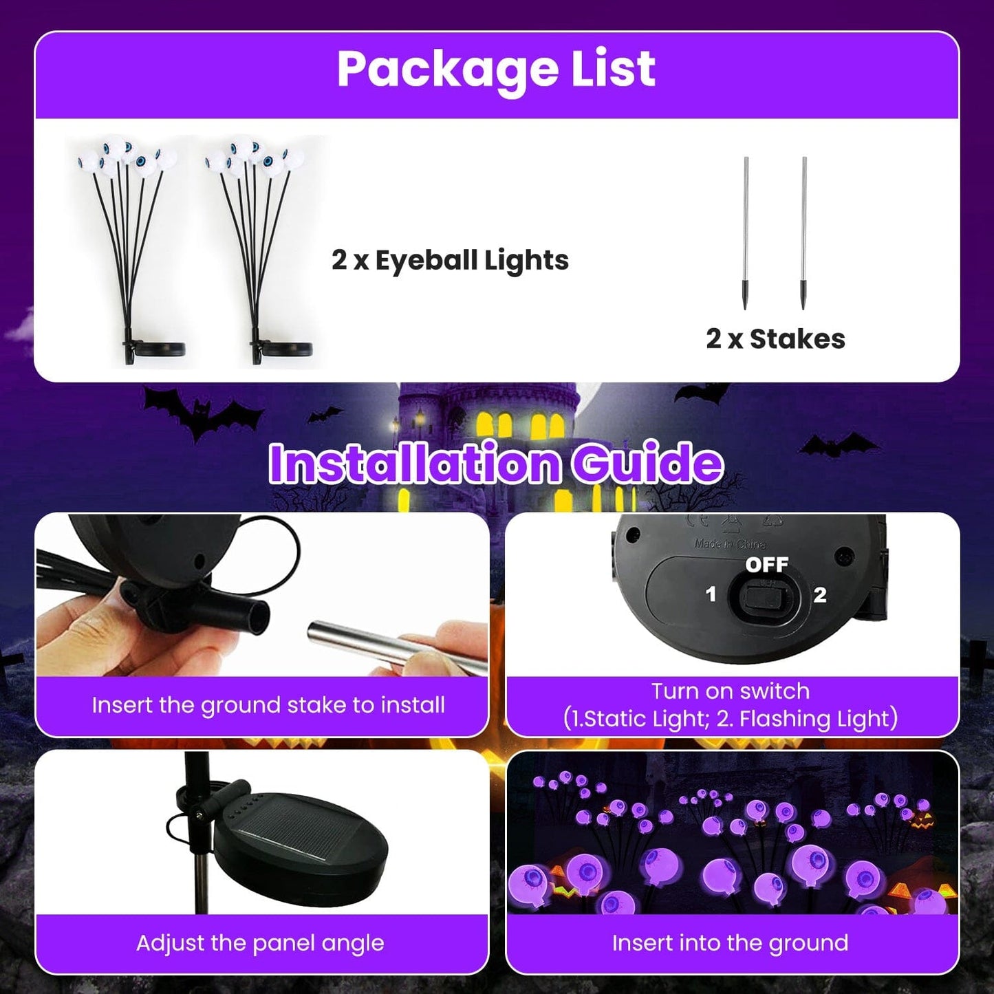 Skorter | 2-Pieces: Solar Scary Eye Light Halloween Decoration Swinging Light