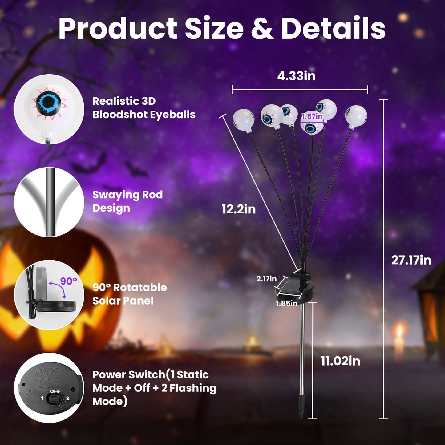 Skorter | 2-Pieces: Solar Scary Eye Light Halloween Decoration Swinging Light